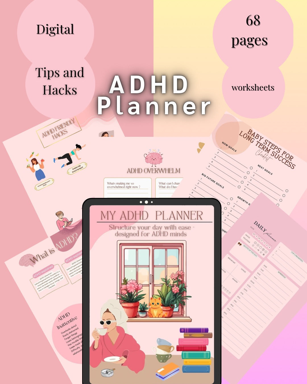 ADHD journal planner printable digital download adhd therapy ebook
