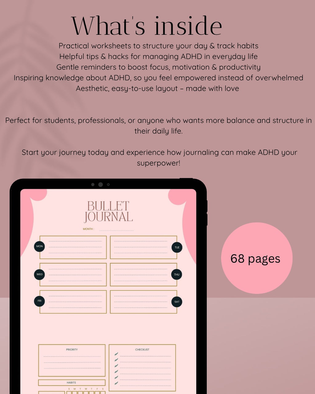 ADHD journal planner printable digital download adhd therapy ebook