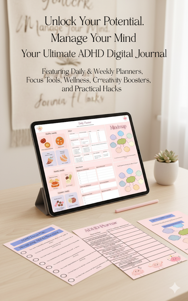 ADHD journal planner printable digital download adhd therapy ebook