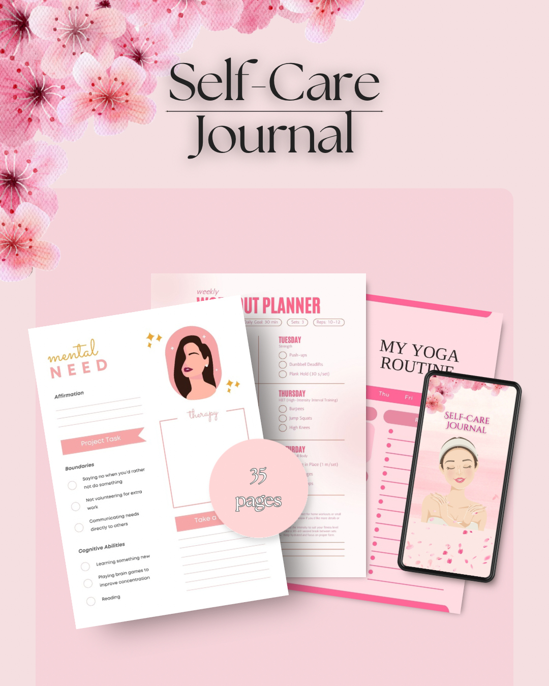 Self care journal digital printable planner gratitude skincare selfcare