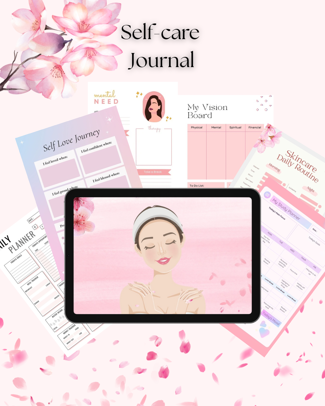 Self care journal digital printable planner gratitude skincare selfcare